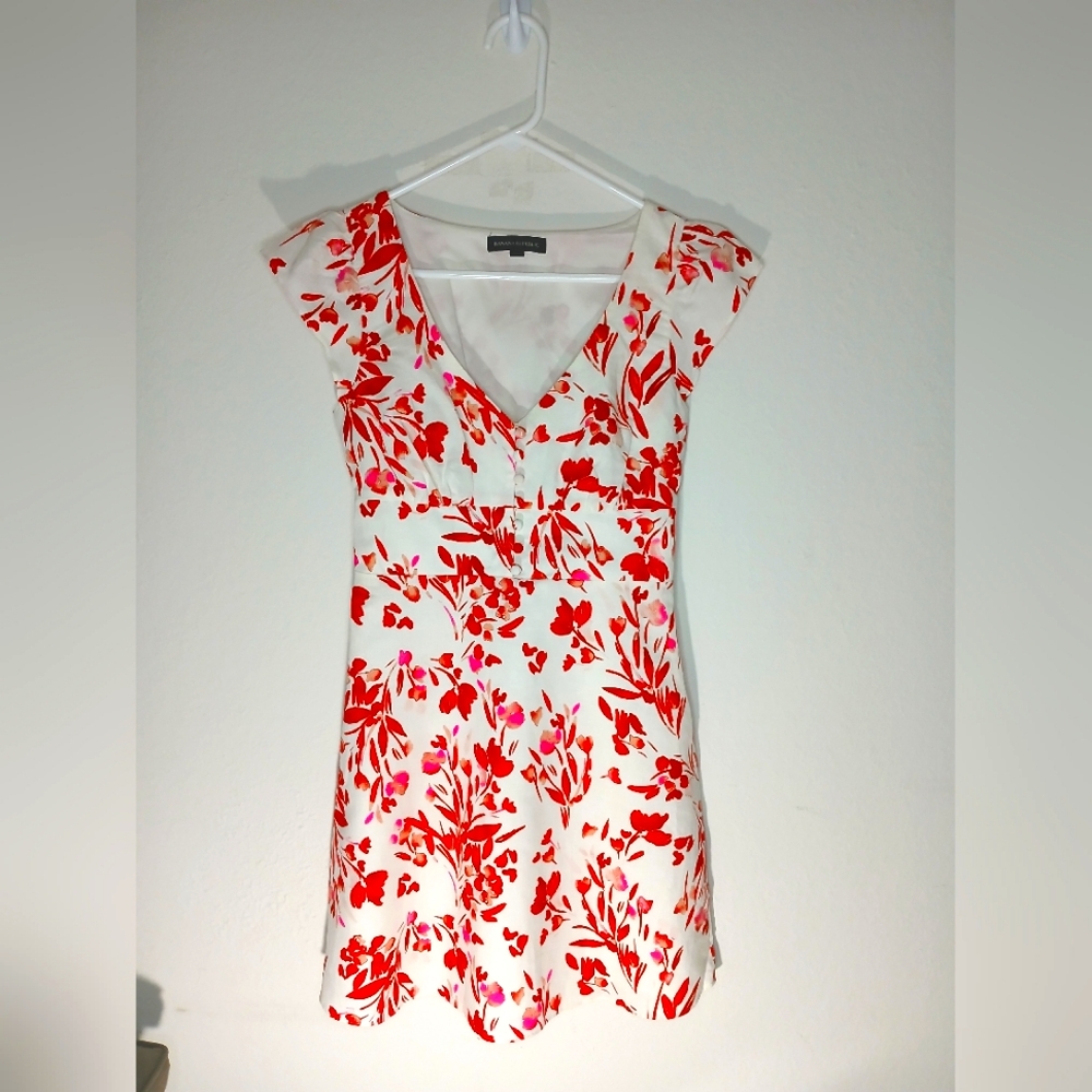 Banana Republic Mini Dress Spring Coral Floral Linen size 0